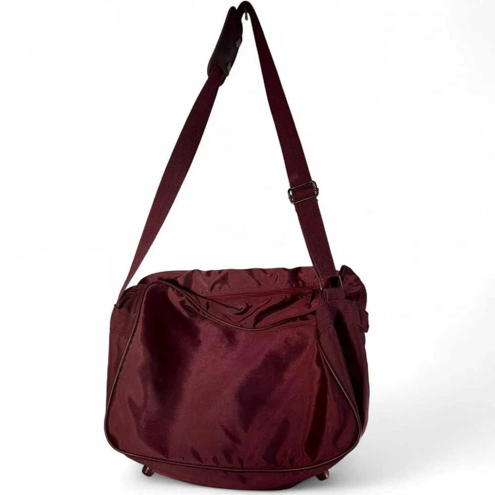 Pierre Cardin Men's Maroon Nylon Messenger Bag with Leather Trim